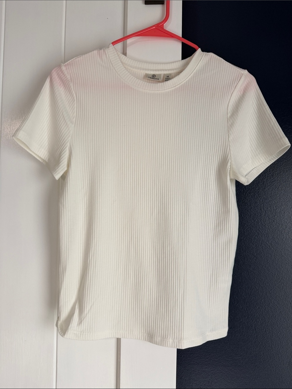 Versona Cream Ribbed Short Sleeve Tee